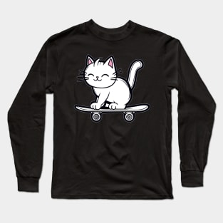 Skating Cute Kitty Cat Skateboard Quwaii Long Sleeve T-Shirt